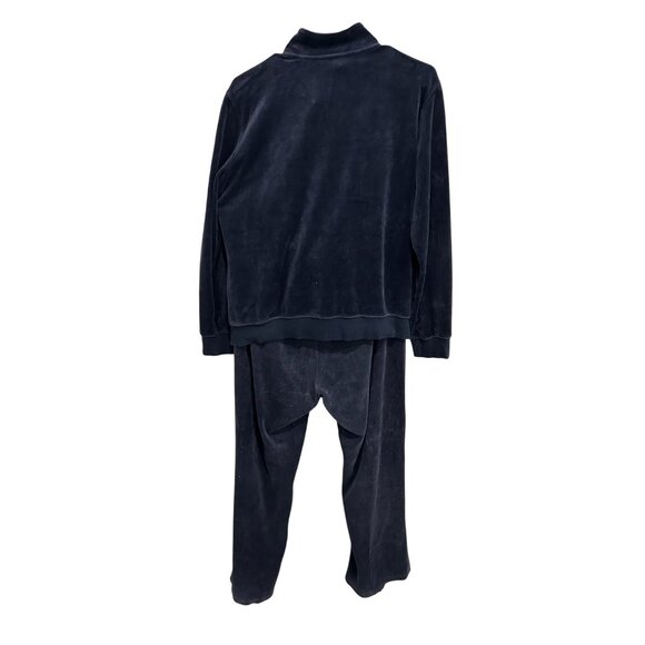Two-Piece Navy Velour Zip-Up Tracksuit With High Collar Elastic Waist Sz M/L - Picture 2 of 16